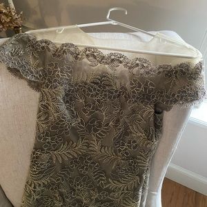 Tadashi Shoji Illusion Off the Shoulder Lace Gown